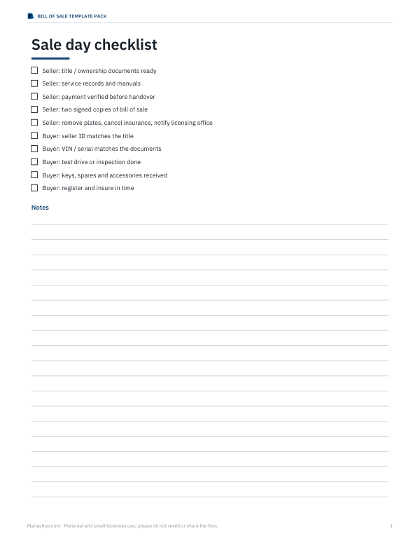 Preview of Printable Sale Day Checklist